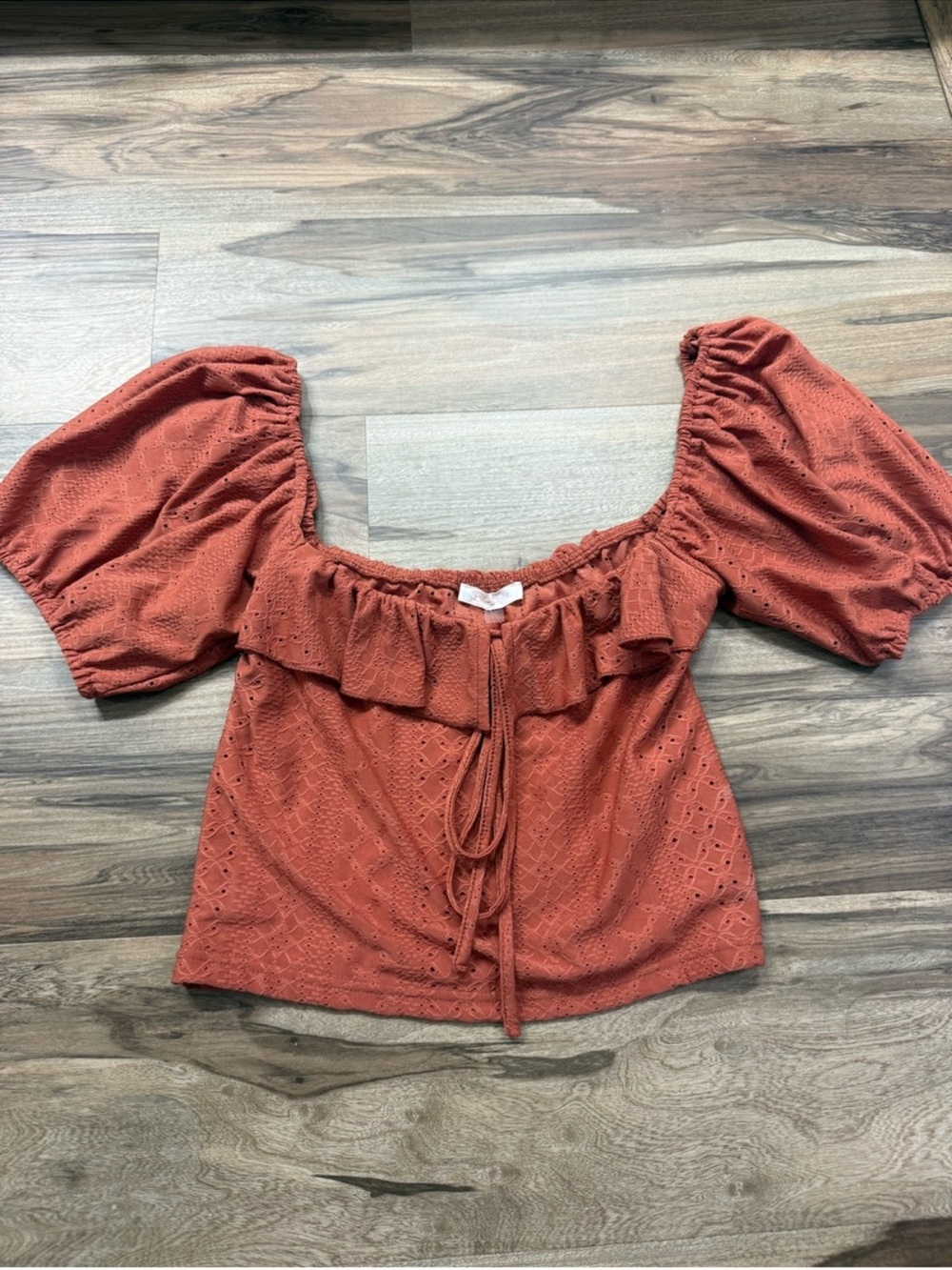 Blank NYC Rust Eyelet Puff Sleeve Tie-Front Top